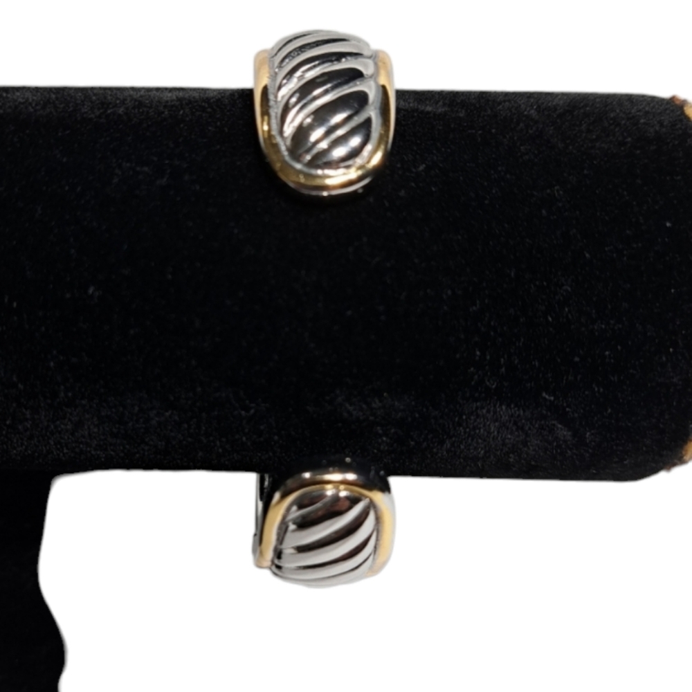 Silver & Gold Tone Style Cable Women's Open Cuff Bracelet - Picture 3 of 16